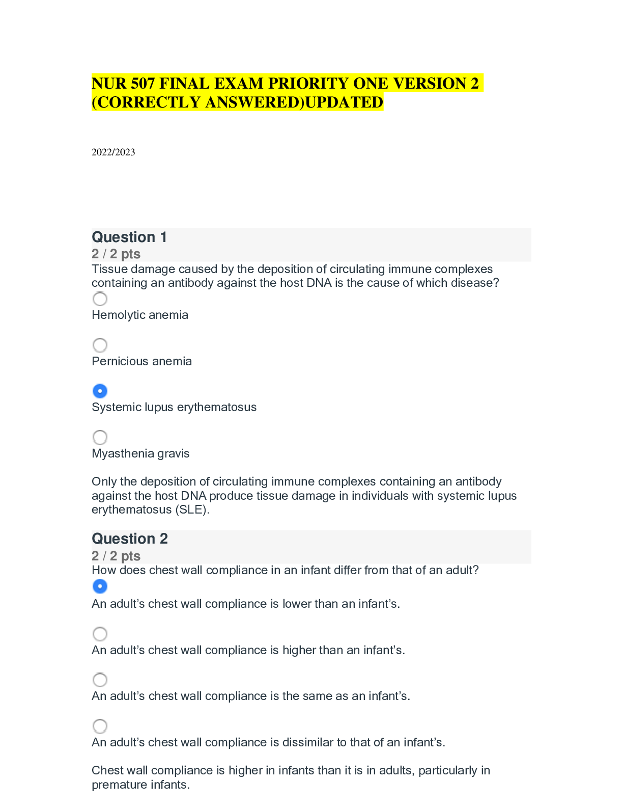 Preview of NUR 507 FINAL EXAM PRIORITY ONE VERSION 2 (CORRECTLY ANSWERED)UPDATED
